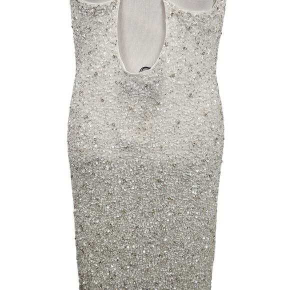 Retrofete Marley Sequin Maxi Dress In White Size Large NWT Draped Neckline - Picture 9 of 14